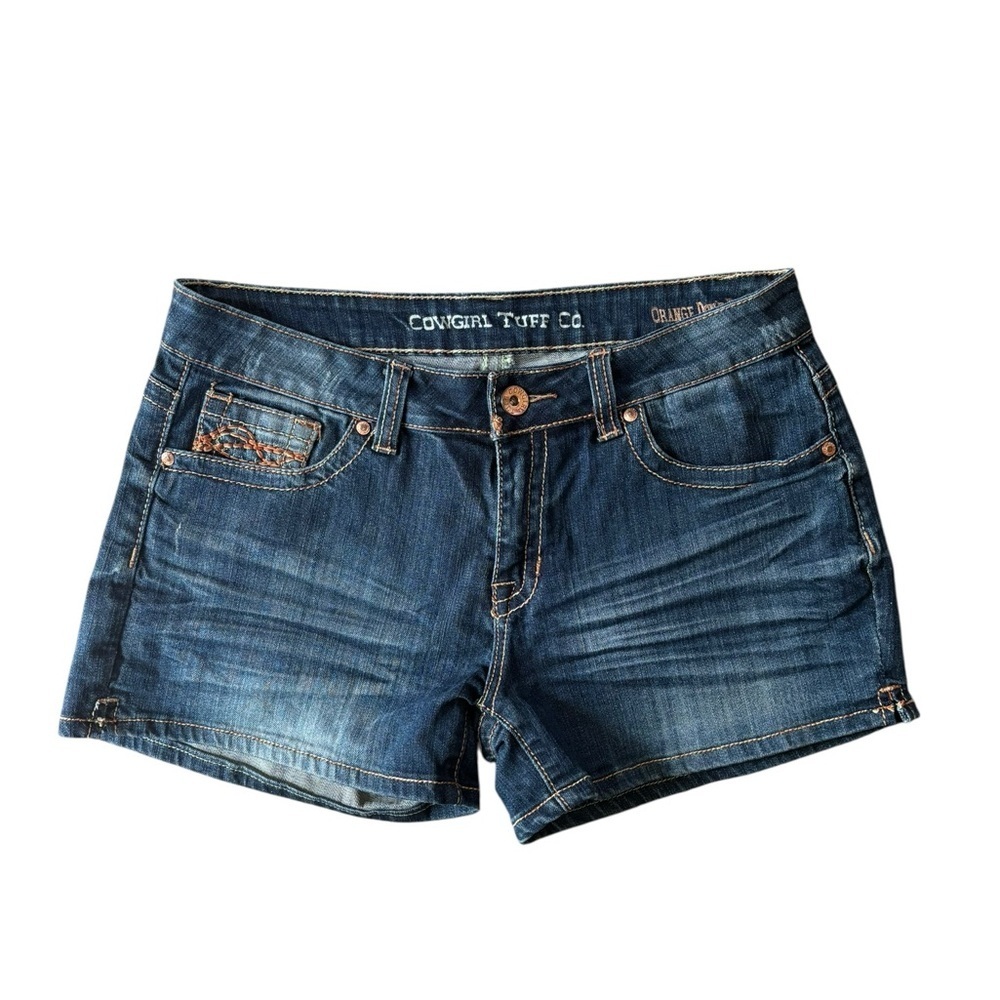 Cowboy Tuff Lowrise Western Cowgirl Denim Shorts 31X3.5 Cotton Stretch Whisker